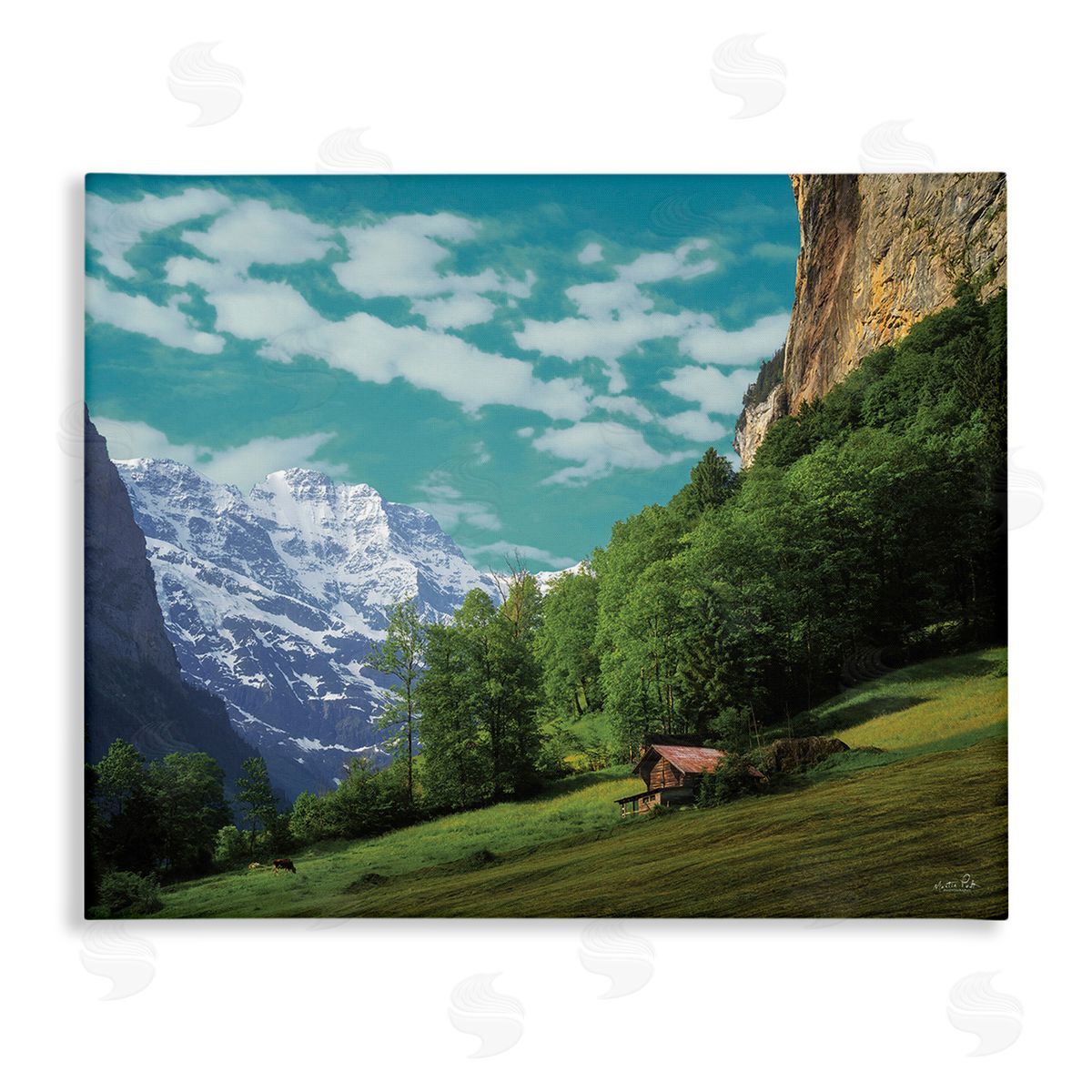 Martin Podt Mountain Valley Cottage Canvas Wall Art Print