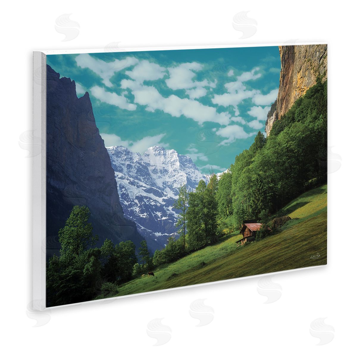 Martin Podt Mountain Valley Cottage Wooden Wall Plaque Art Print