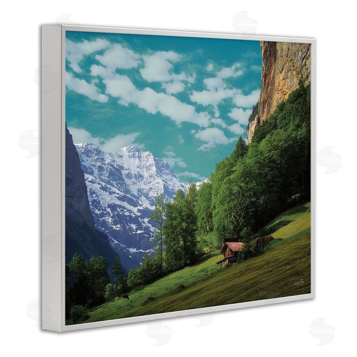 Martin Podt Mountain Valley Cottage White Framed Giclee Wall Art Print
