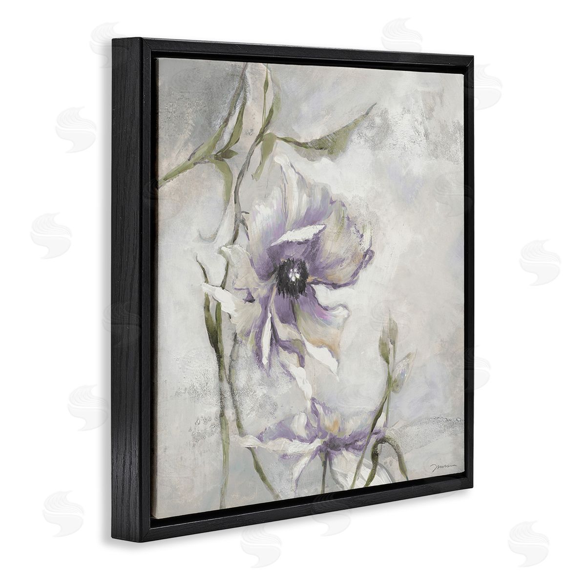 Liz Jardine Grey & Purple Flower Black Floating Frame Canvas Wall Art Print
