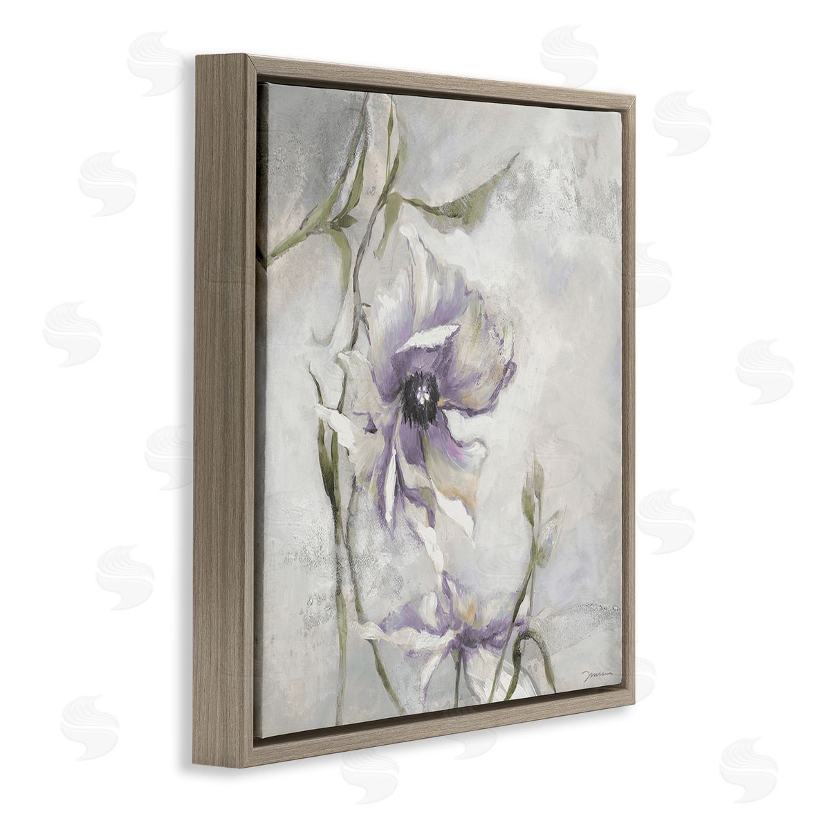 Liz Jardine Grey & Purple Flower Brown Floating Frame Canvas Wall Art Print