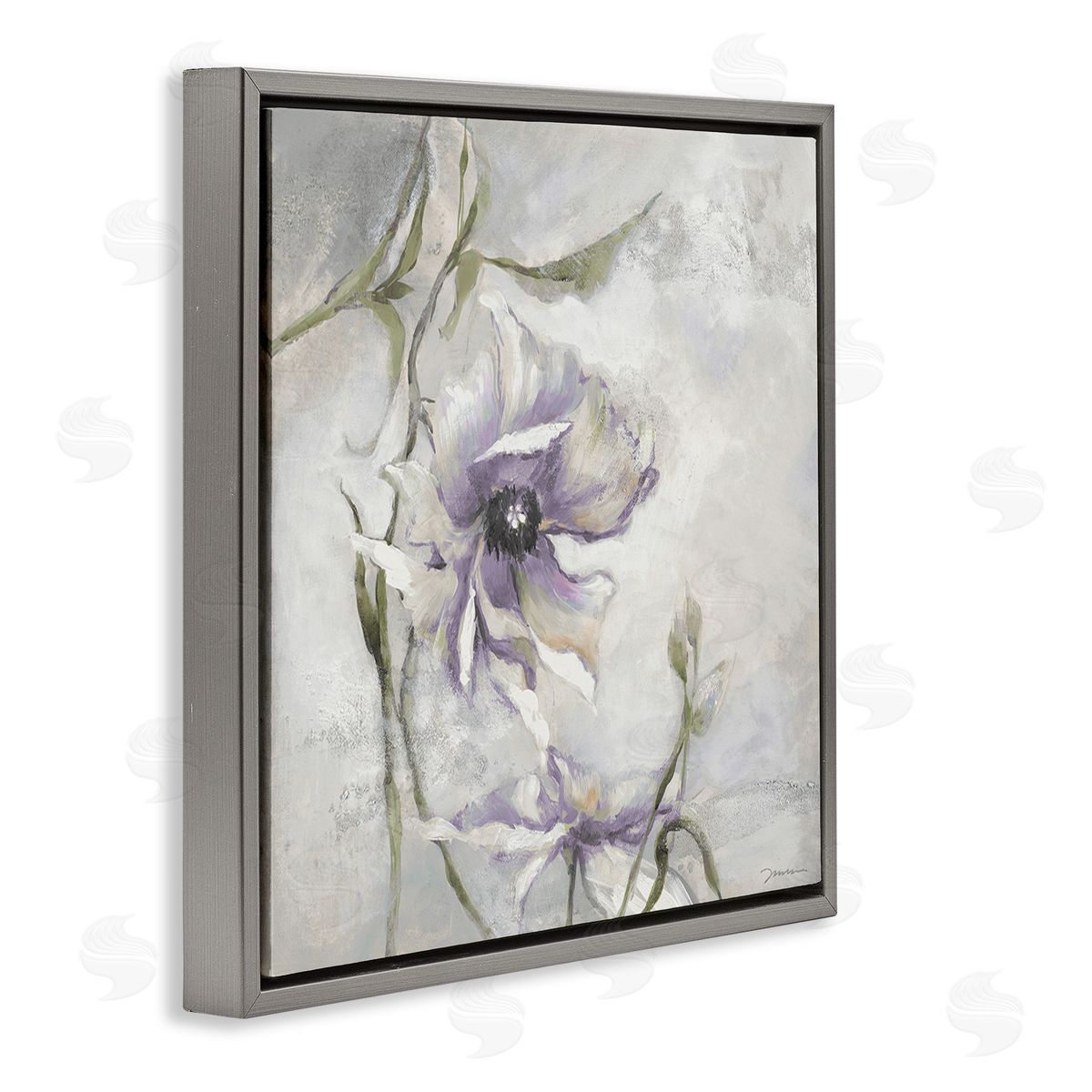 Liz Jardine Grey & Purple Flower Gray Floating Frame Canvas Wall Art Print