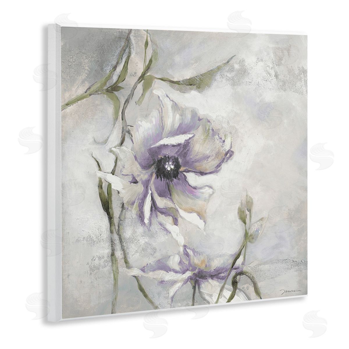 Liz Jardine Grey & Purple Flower Wooden Wall Plaque Art Print