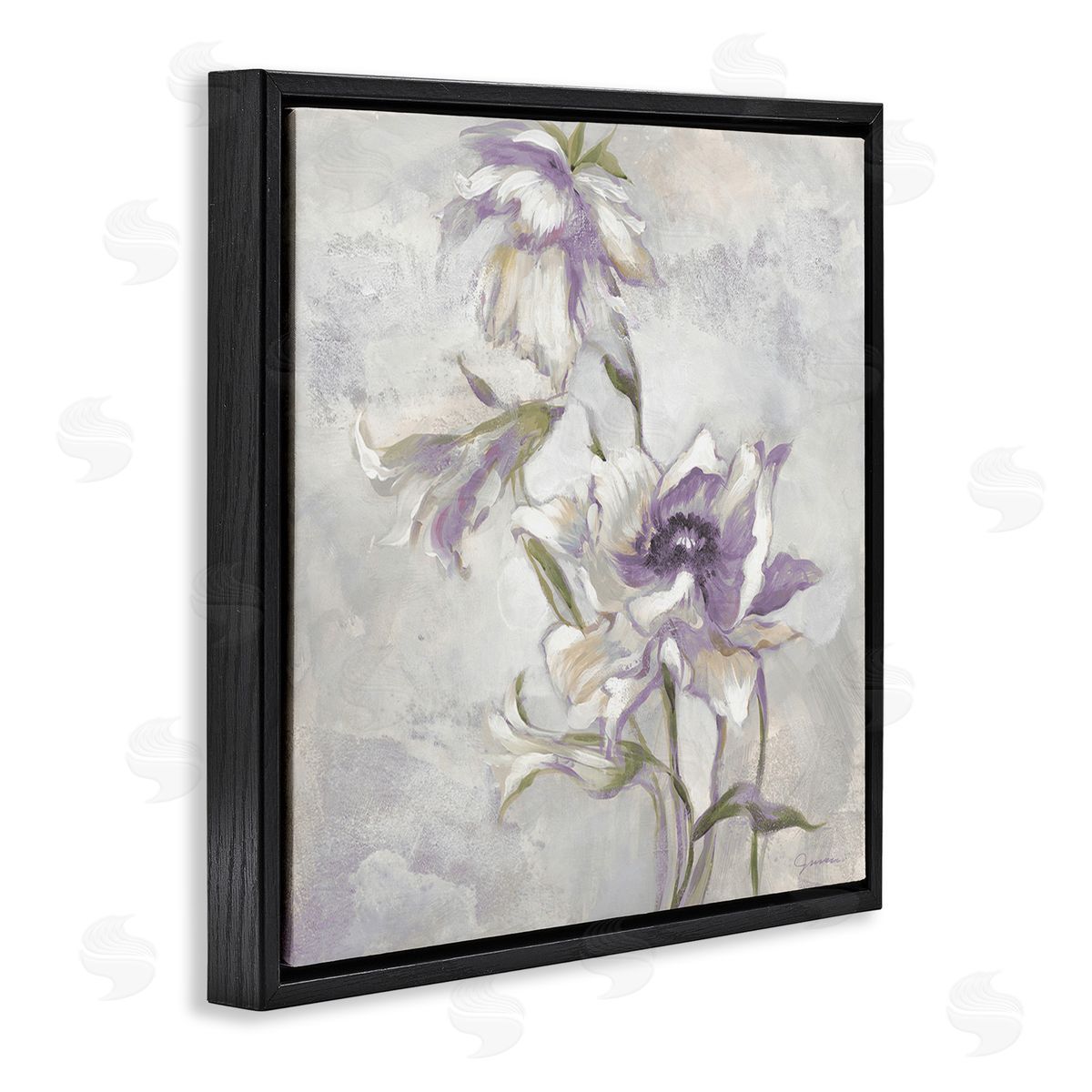 Liz Jardine Purple Curling Petals Black Floating Frame Canvas Wall Art Print