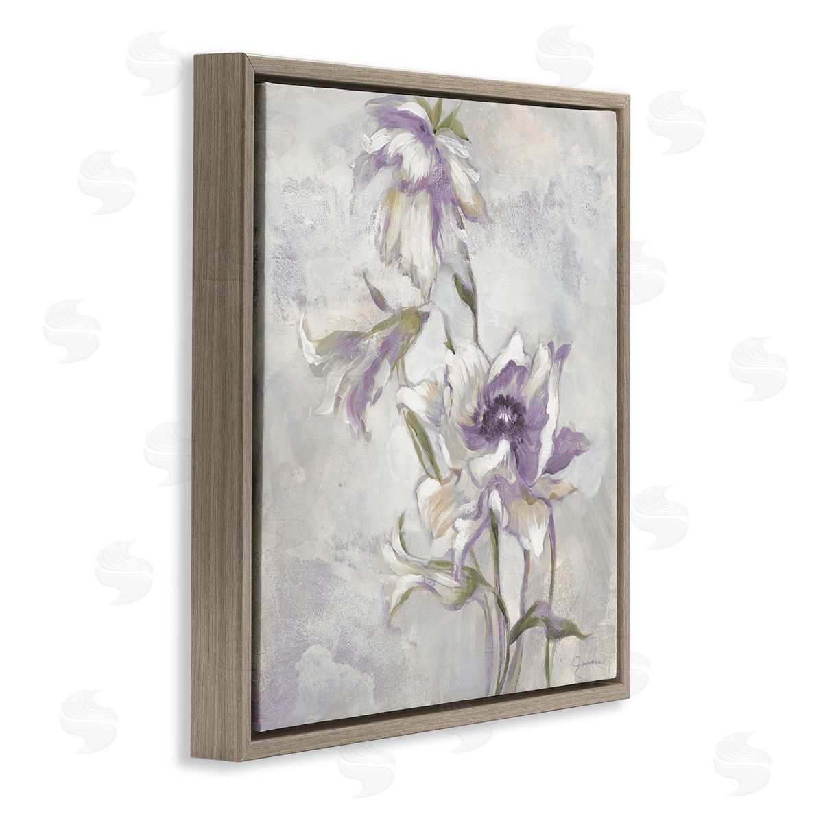 Liz Jardine Purple Curling Petals Brown Floating Frame Canvas Wall Art Print