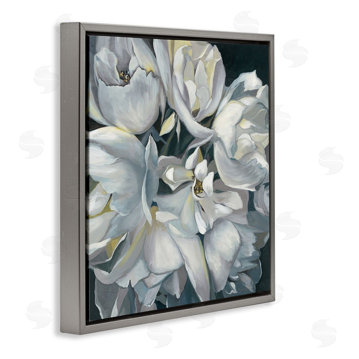 Liz Jardine Traditional Grey Blossom Gray Floating Frame Canvas Wall Art Print