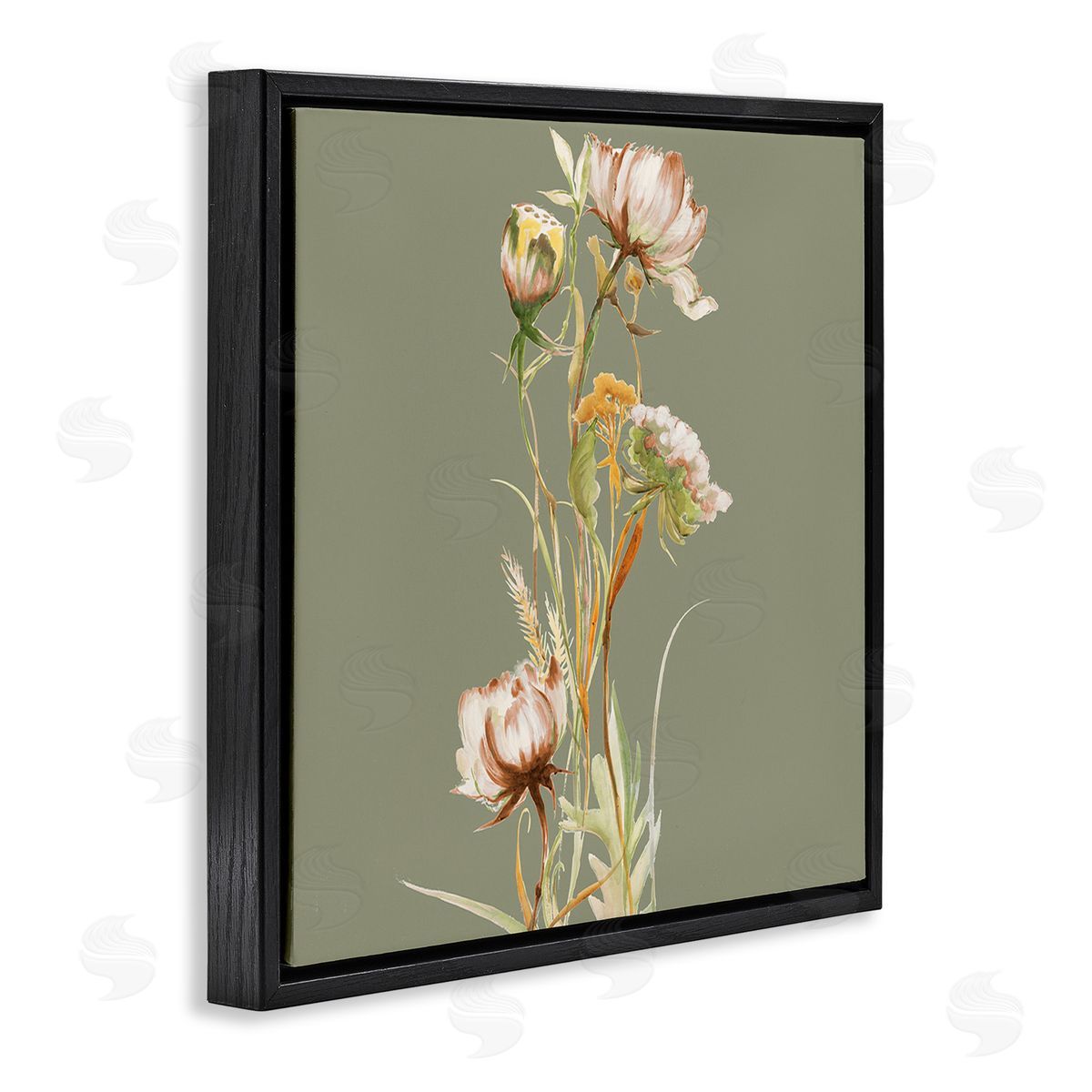 Liz Jardine Cottage Blooms on Green Black Floating Frame Canvas Wall Art Print