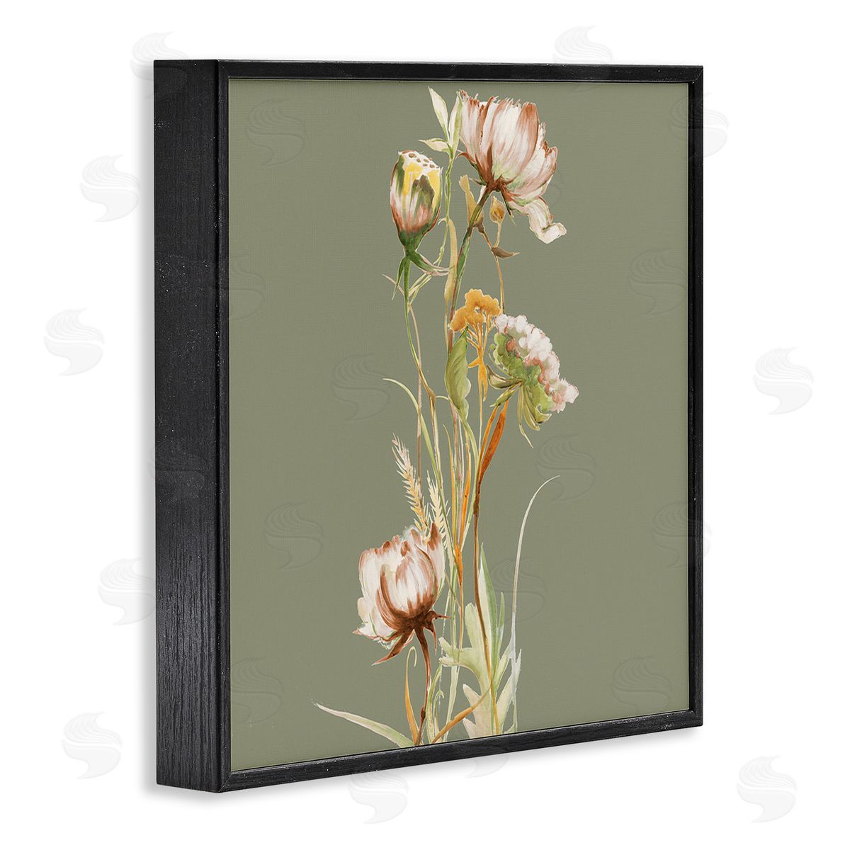 Liz Jardine Cottage Blooms on Green Black Framed Giclee Wall Art Print