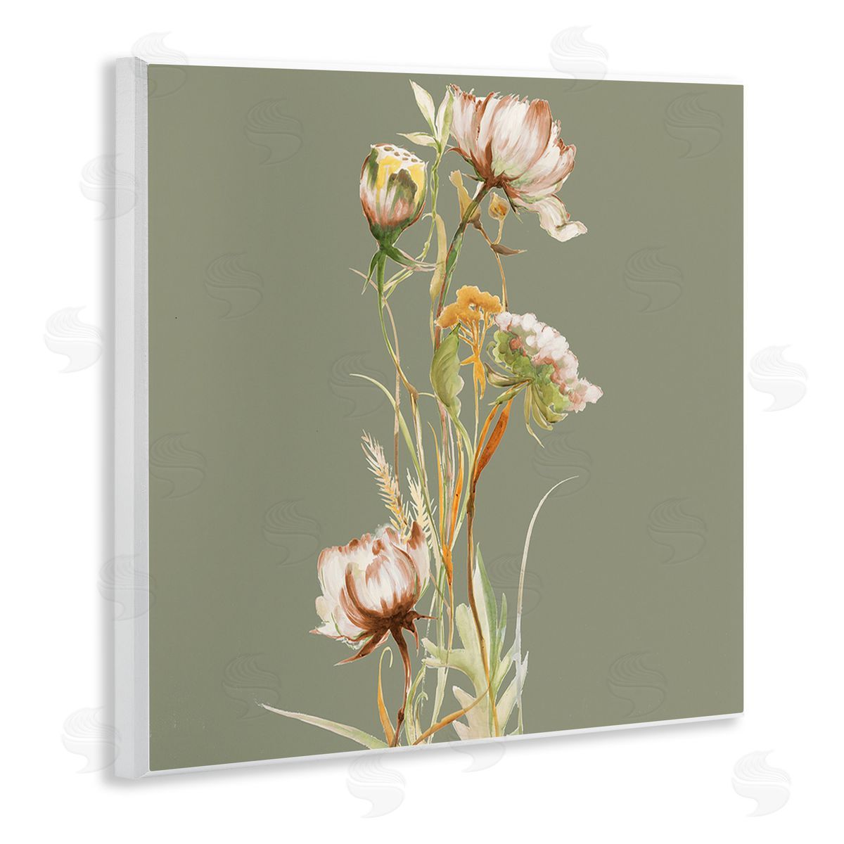 Liz Jardine Cottage Blooms on Green Wooden Wall Plaque Art Print