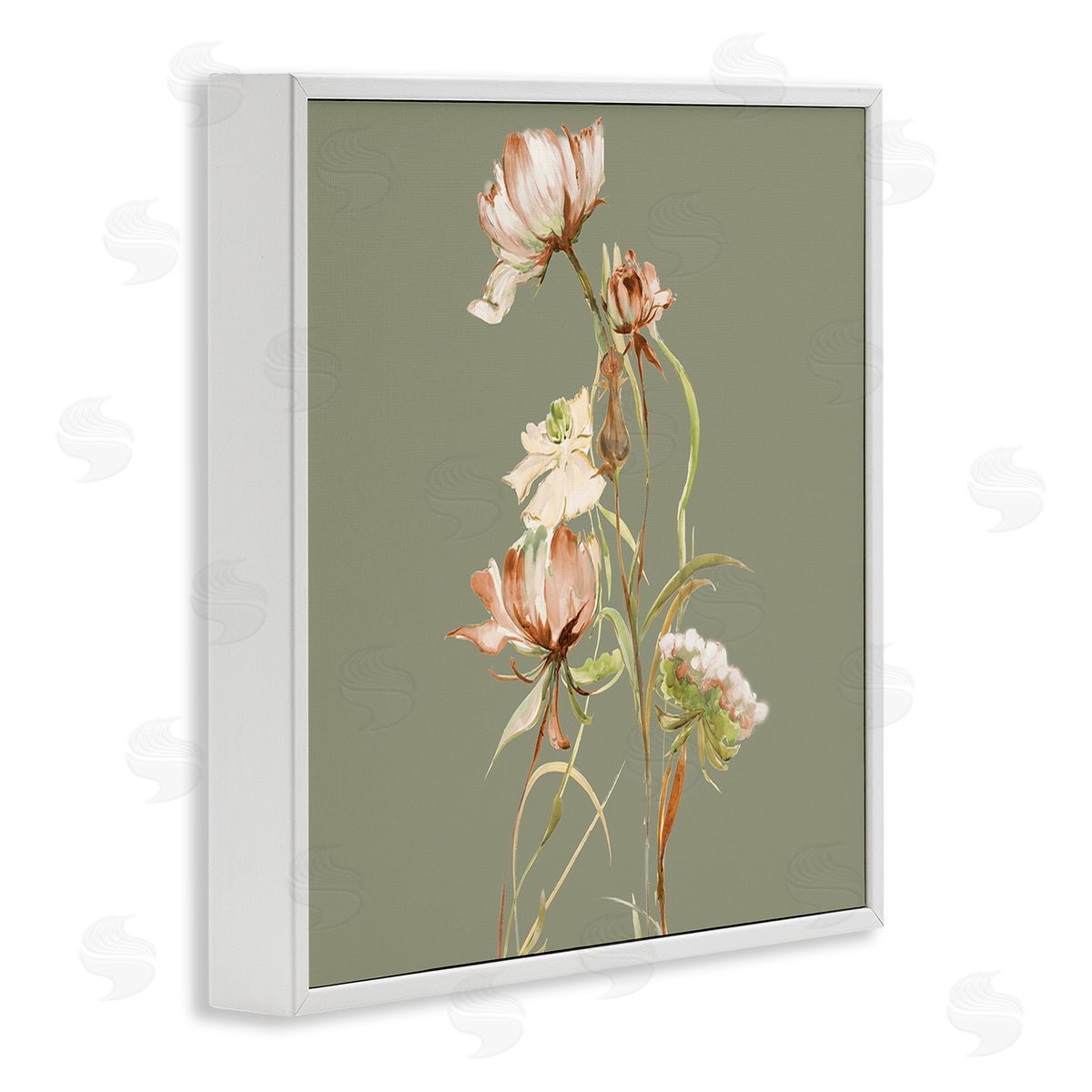 Liz Jardine Delicate Blooms on Green White Framed Giclee Wall Art Print