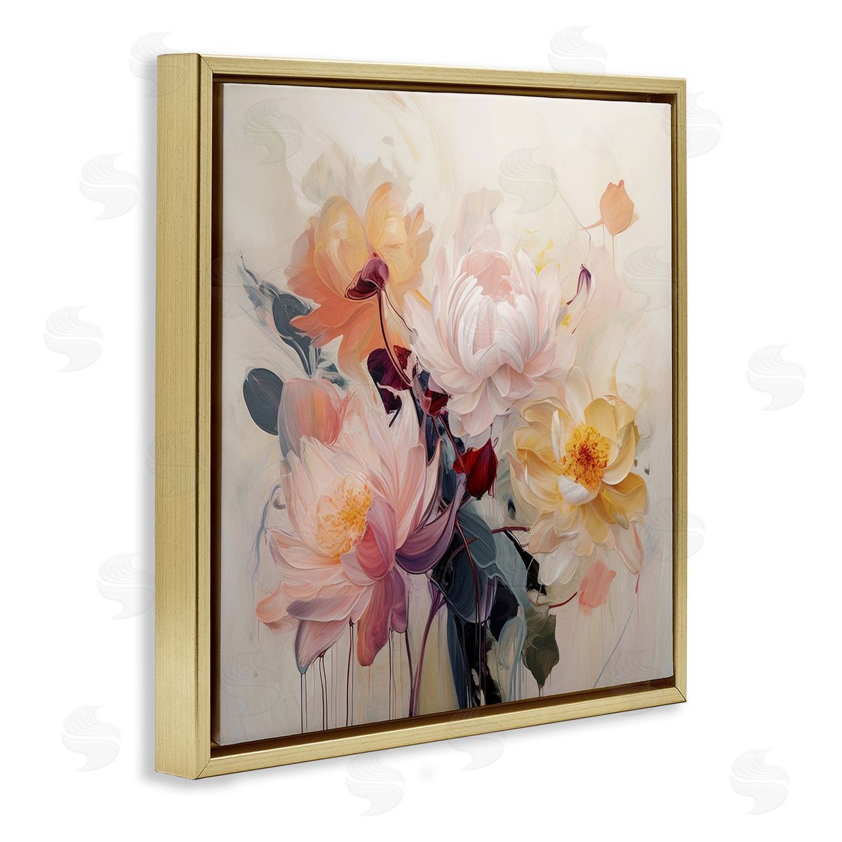 Irena Orlov Elegant Blooming Dahlias Gold Floating Frame Canvas Wall Art Print