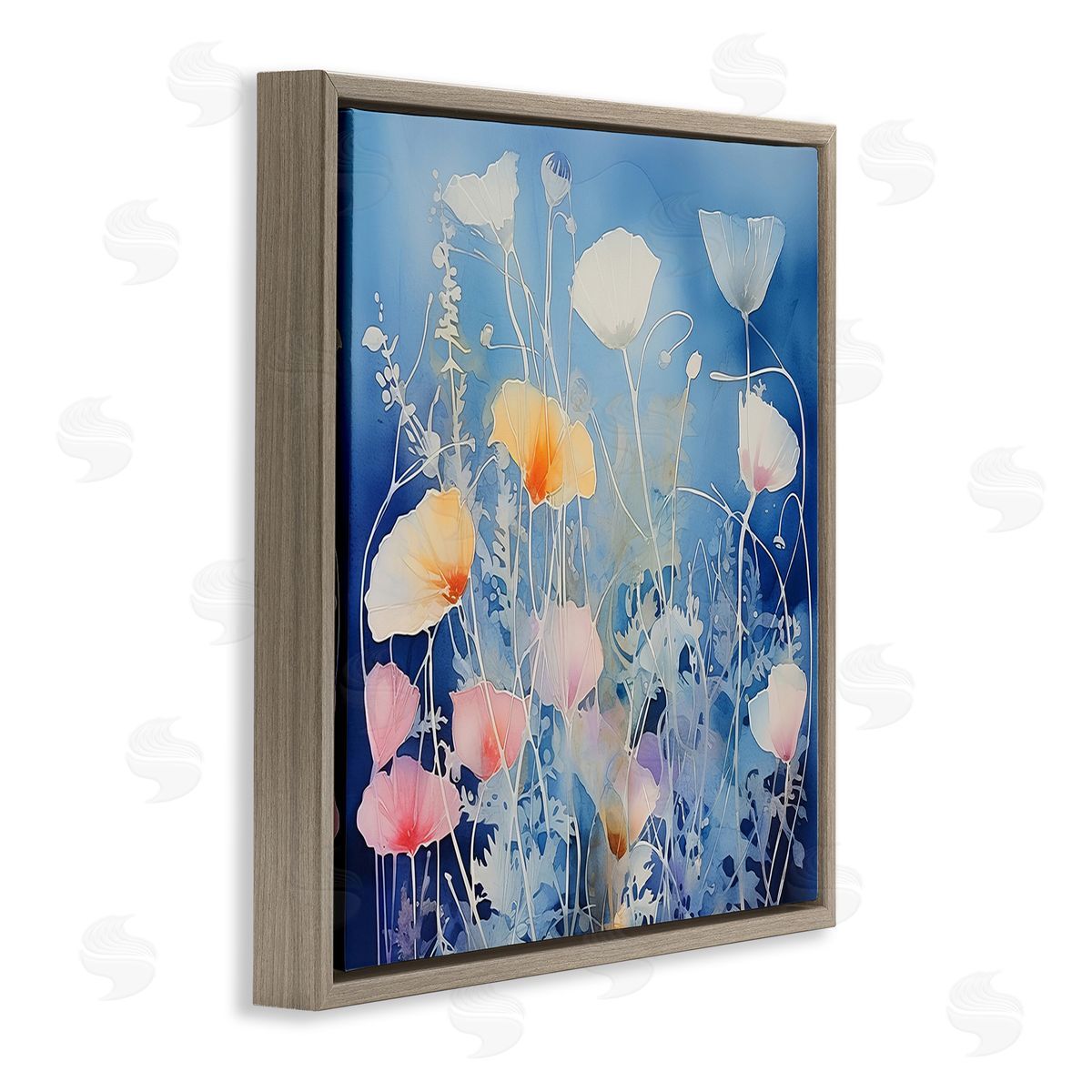 Irena Orlov Tranquil Blue Poppies Brown Floating Frame Canvas Wall Art Print