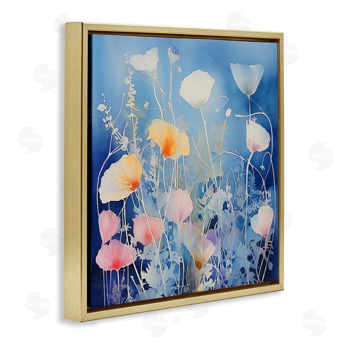 Irena Orlov Tranquil Blue Poppies Gold Floating Frame Canvas Wall Art Print