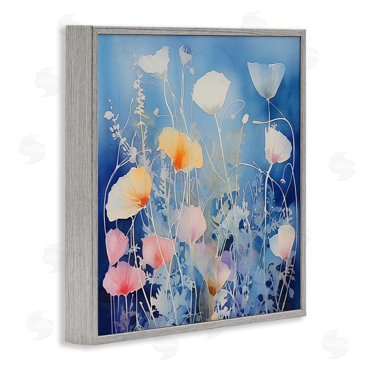 Irena Orlov Tranquil Blue Poppies Gray Framed Giclee Wall Art Print