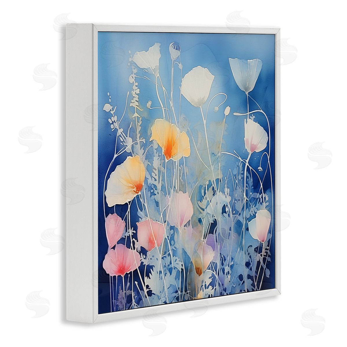 Irena Orlov Tranquil Blue Poppies White Framed Giclee Wall Art Print