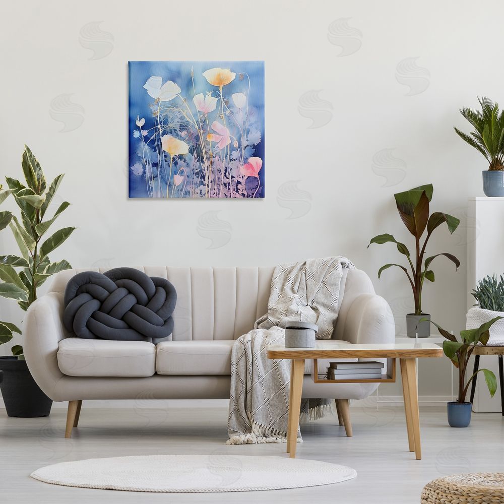 Irena Orlov Tranquil Blue Florals Canvas Wall Art Print in Room