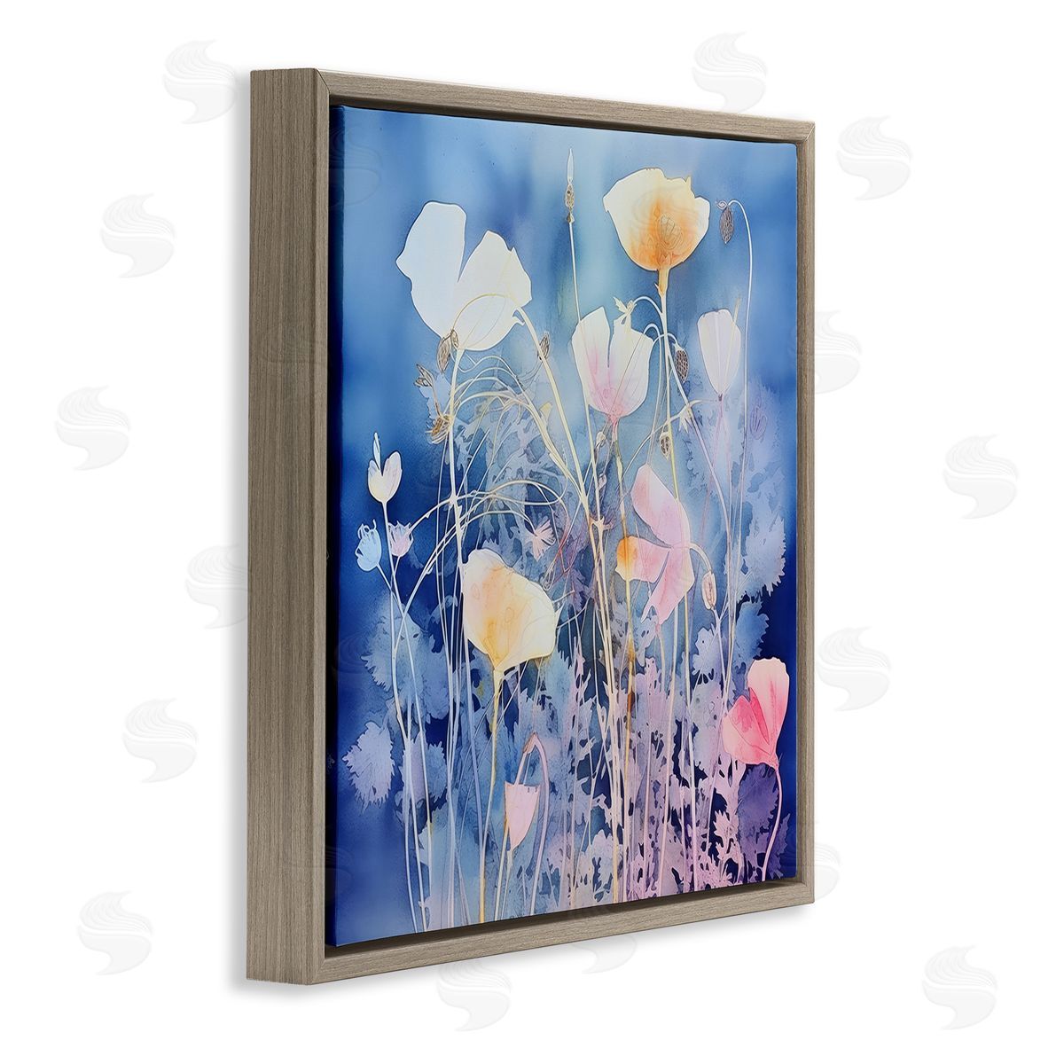 Irena Orlov Tranquil Blue Florals Brown Floating Frame Canvas Wall Art Print