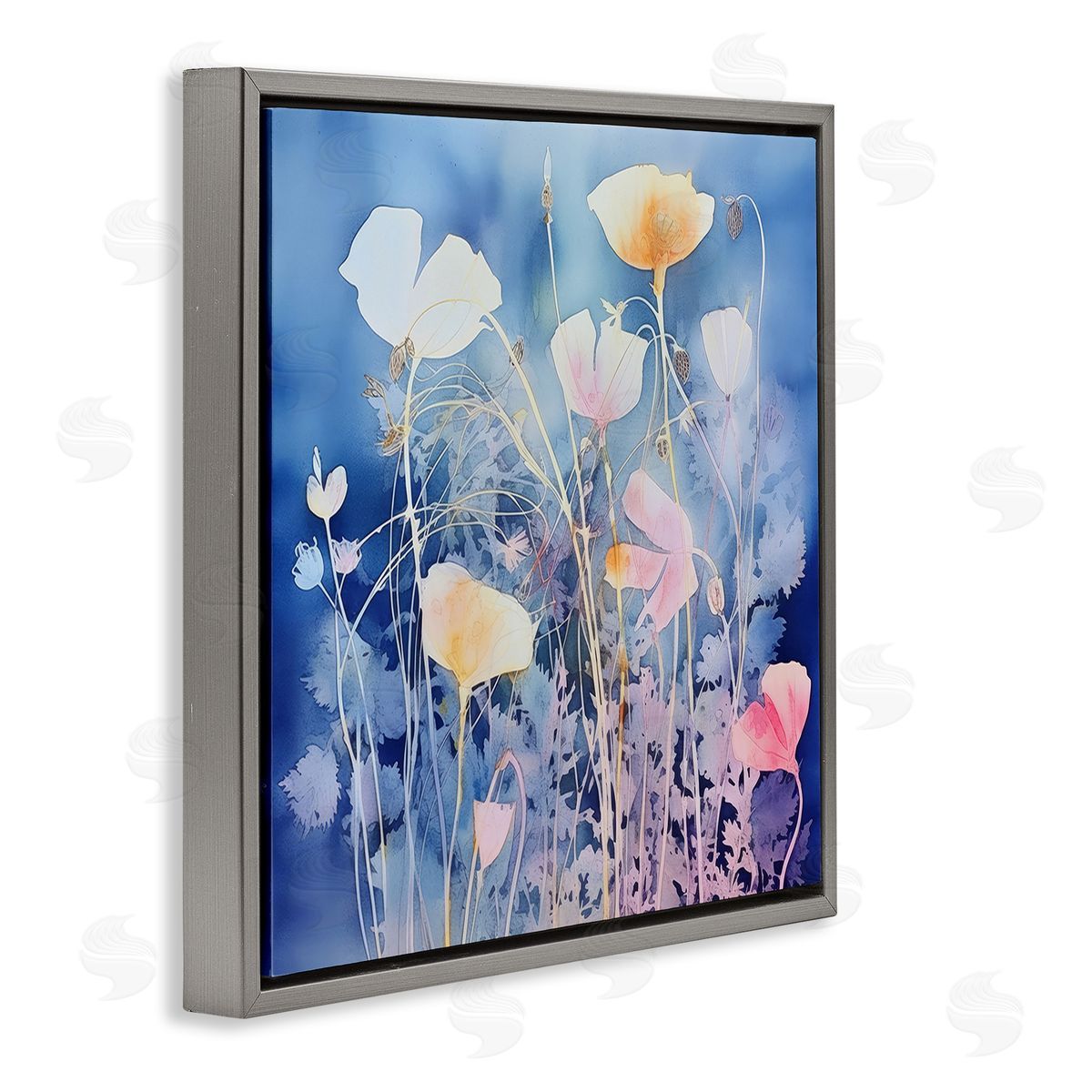 Irena Orlov Tranquil Blue Florals Gray Floating Frame Canvas Wall Art Print
