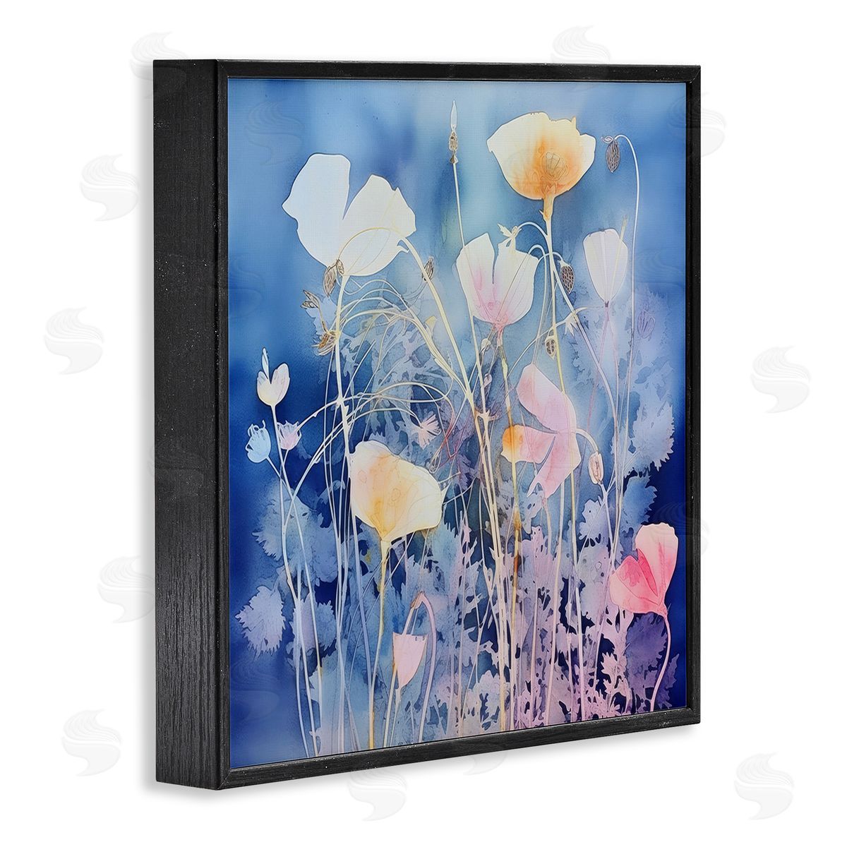 Irena Orlov Tranquil Blue Florals Black Framed Giclee Wall Art Print