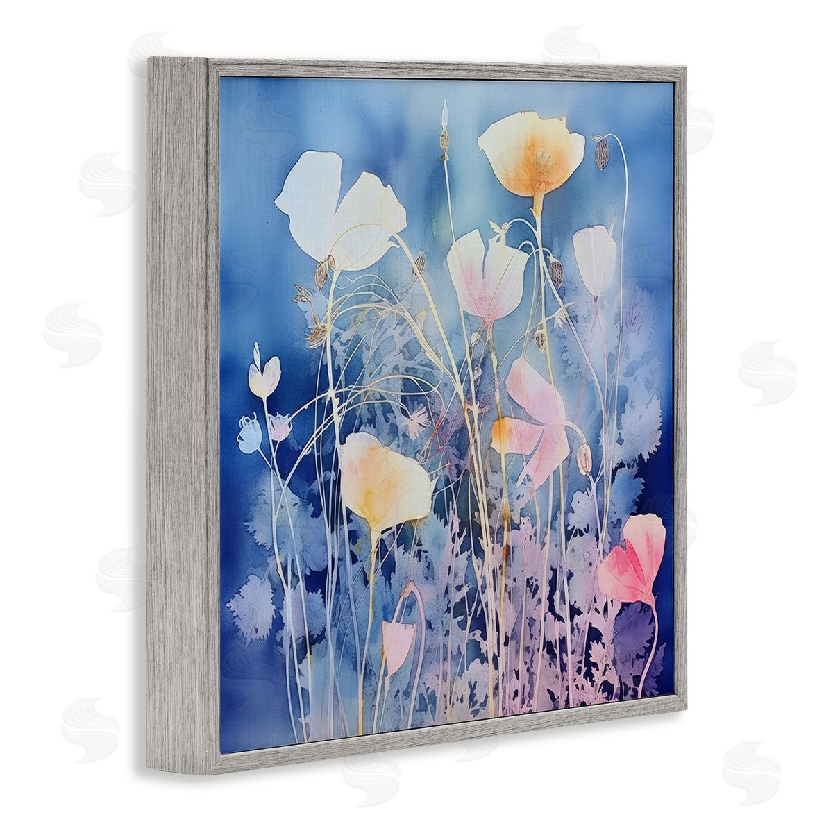 Irena Orlov Tranquil Blue Florals Gray Framed Giclee Wall Art Print