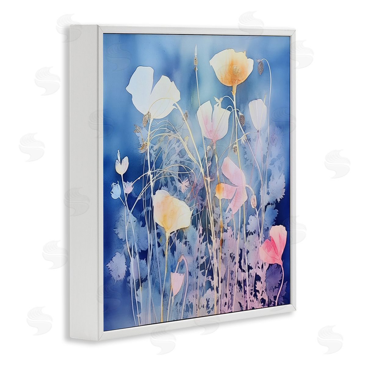 Irena Orlov Tranquil Blue Florals White Framed Giclee Wall Art Print