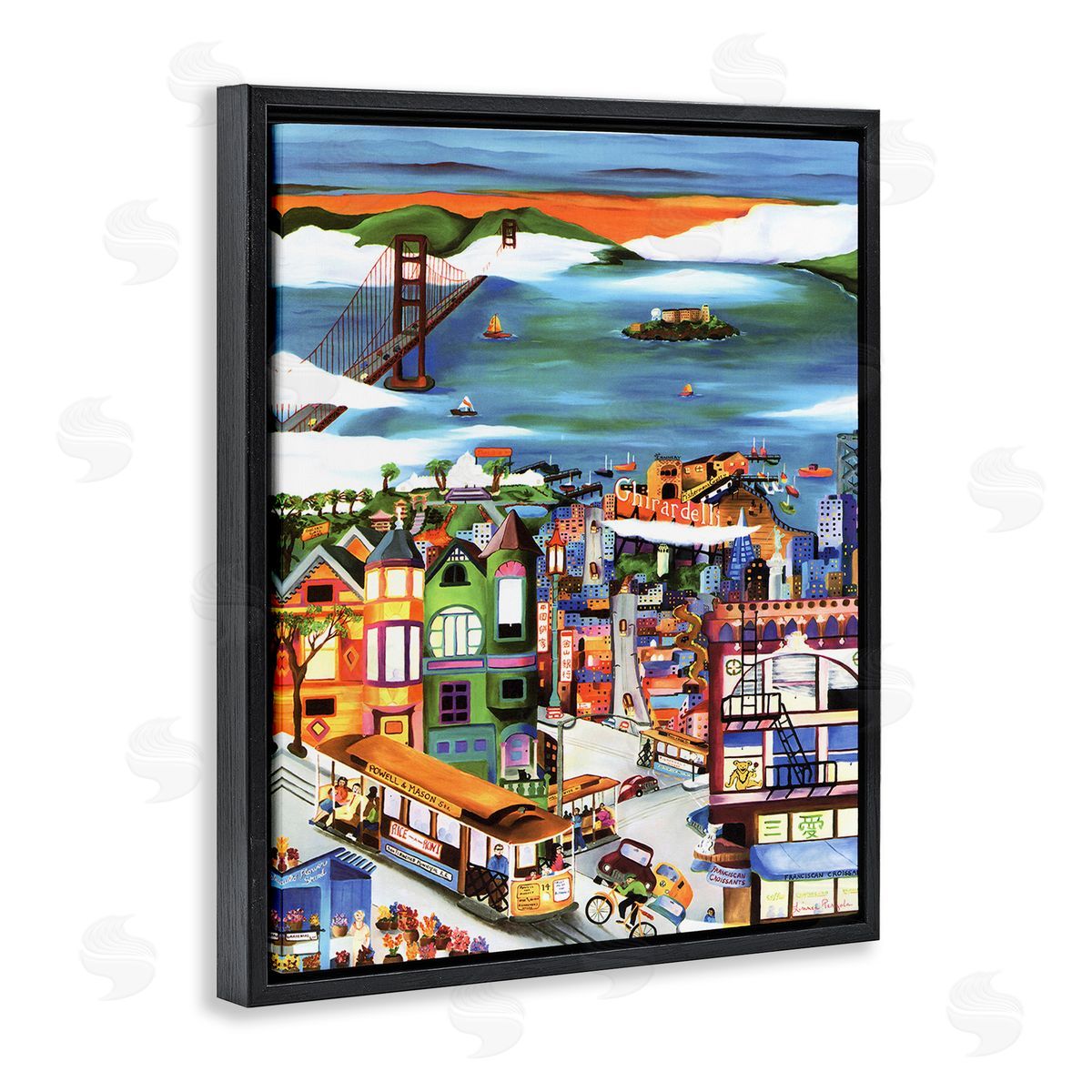 Linnea Pergola Bustling Seaside Town Black Floating Frame Canvas Wall Art Print