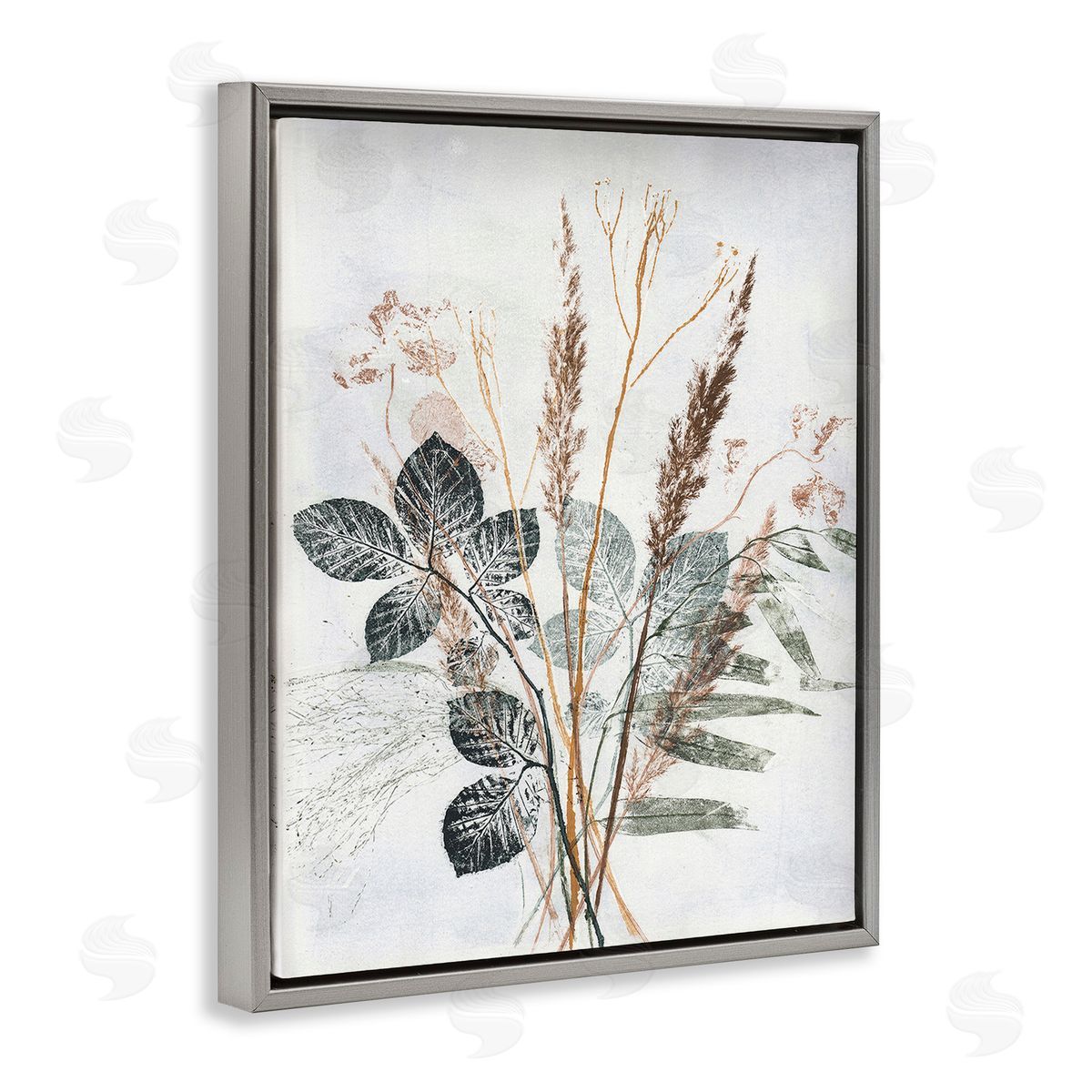 Pernille Folcarelli Natural Forest Leaves Gray Floating Frame Canvas Wall Art Print