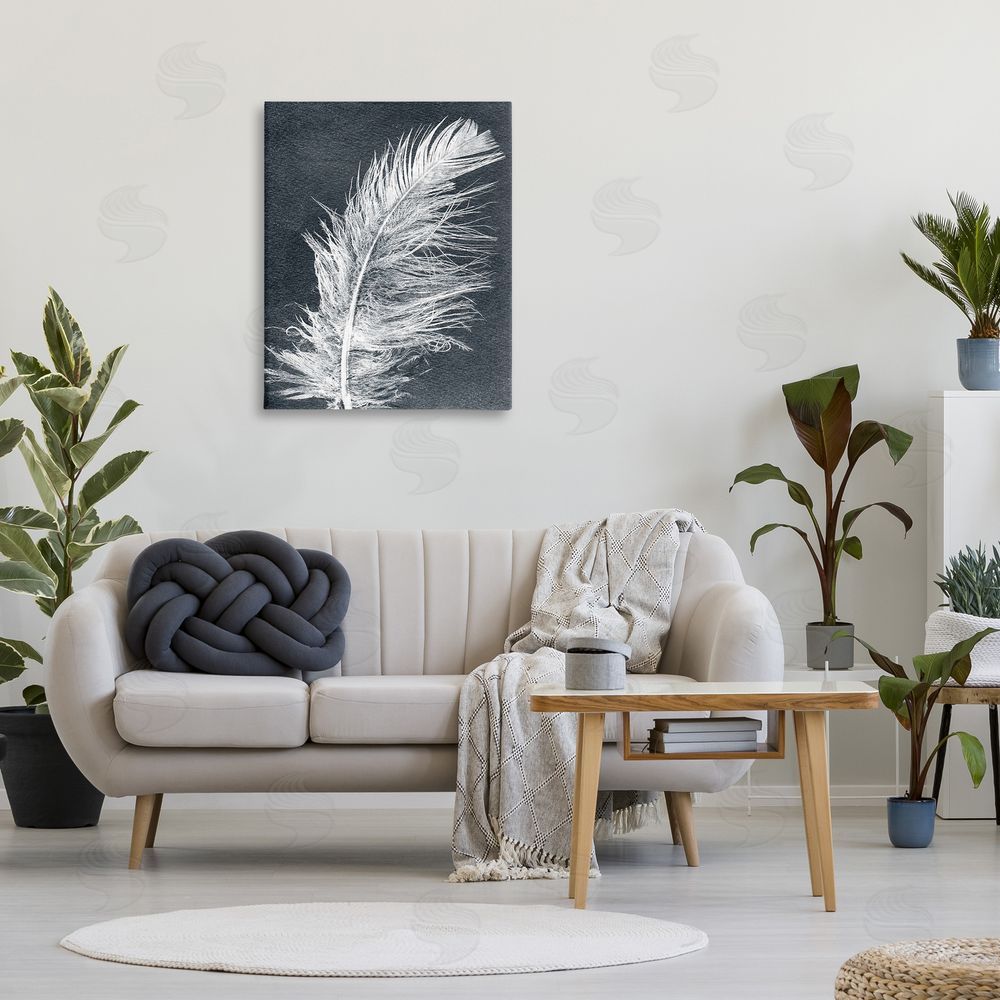Pernille Folcarelli Blue & White Feather Canvas Wall Art Print in Room