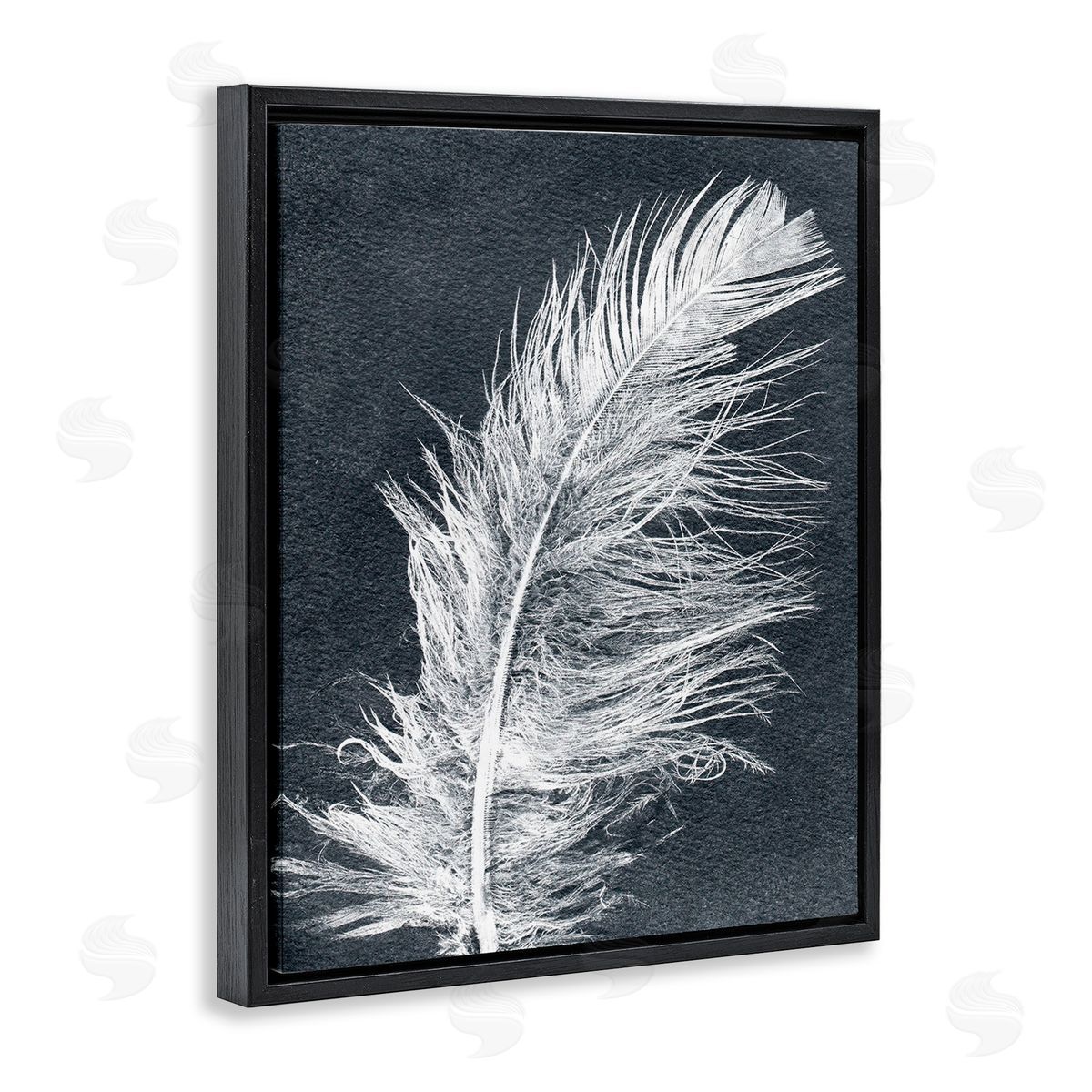 Pernille Folcarelli Blue & White Feather Black Floating Frame Canvas Wall Art Print