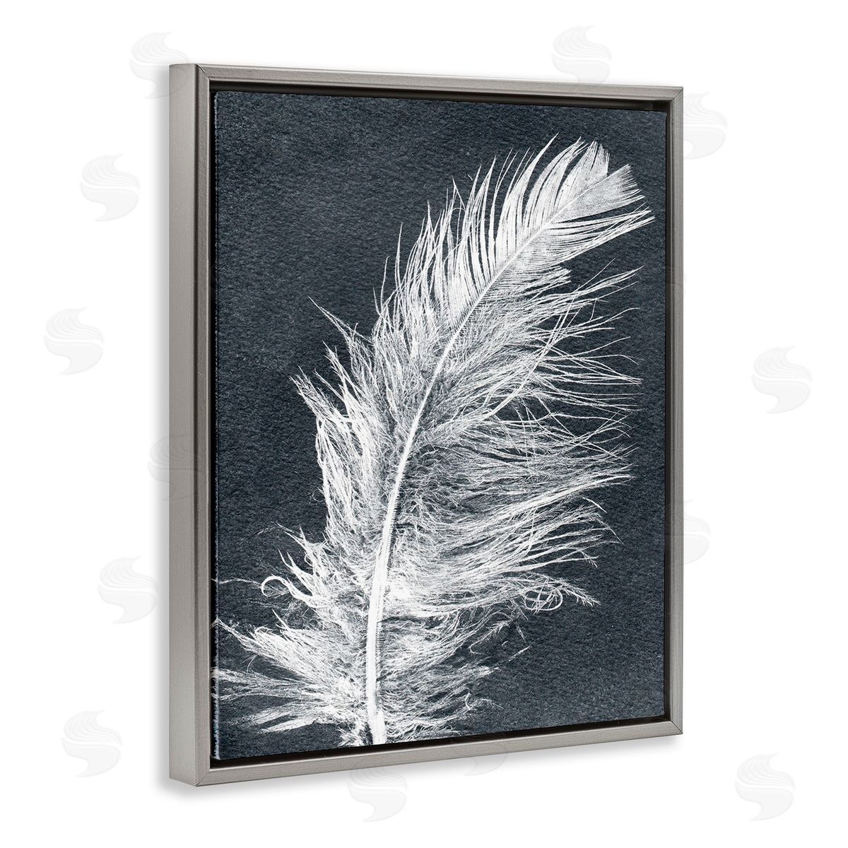Pernille Folcarelli Blue & White Feather Gray Floating Frame Canvas Wall Art Print