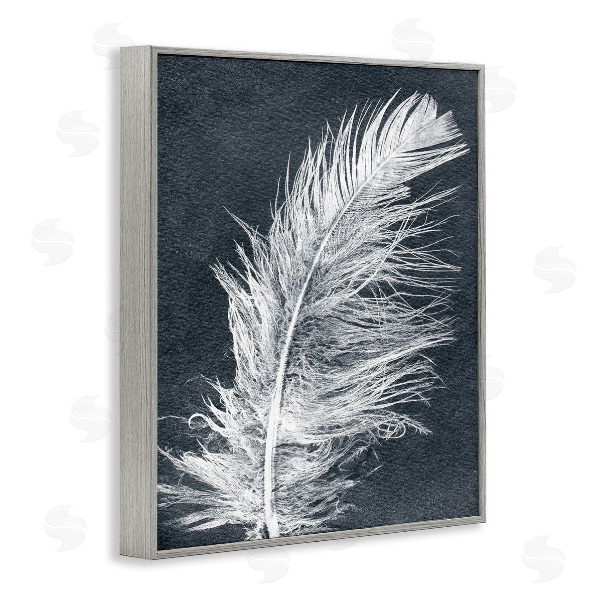 Pernille Folcarelli Blue & White Feather Gray Framed Giclee Wall Art Print