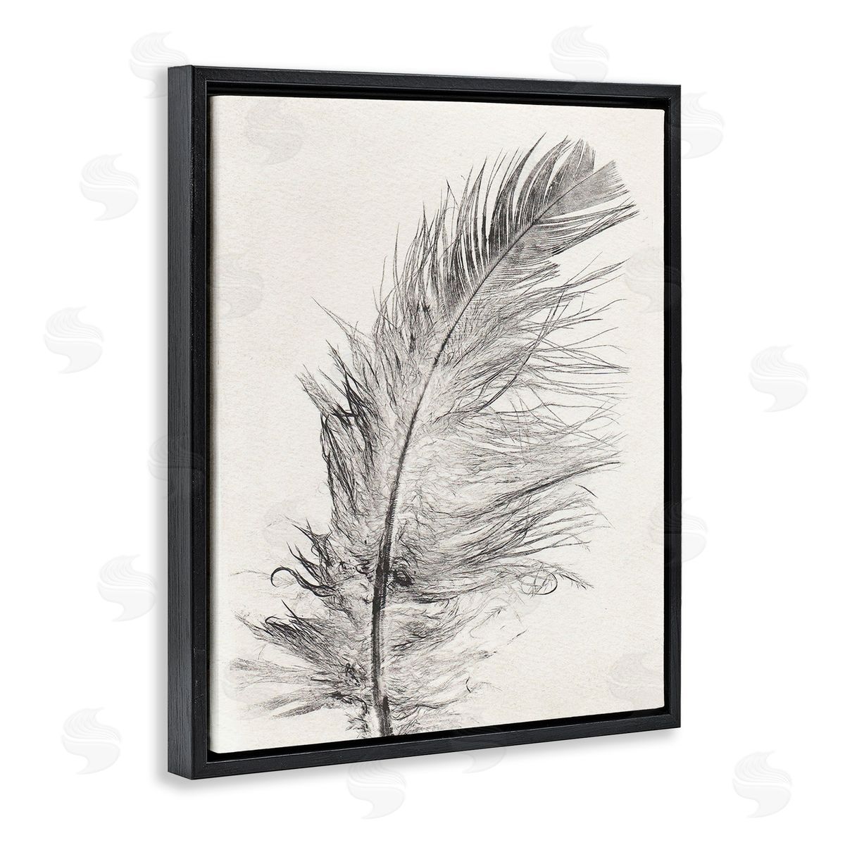 Pernille Folcarelli Boho Windswept Feather Black Floating Frame Canvas Wall Art Print