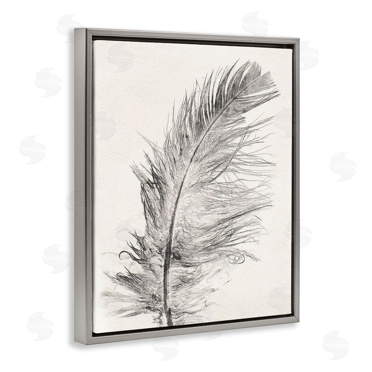 Pernille Folcarelli Boho Windswept Feather Gray Floating Frame Canvas Wall Art Print