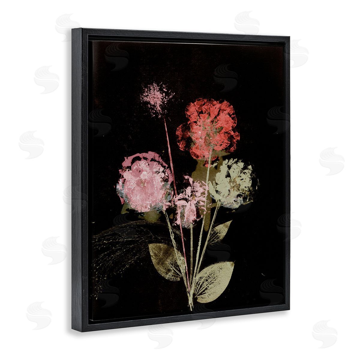 Pernille Folcarelli Rustic Roses on Black Black Floating Frame Canvas Wall Art Print