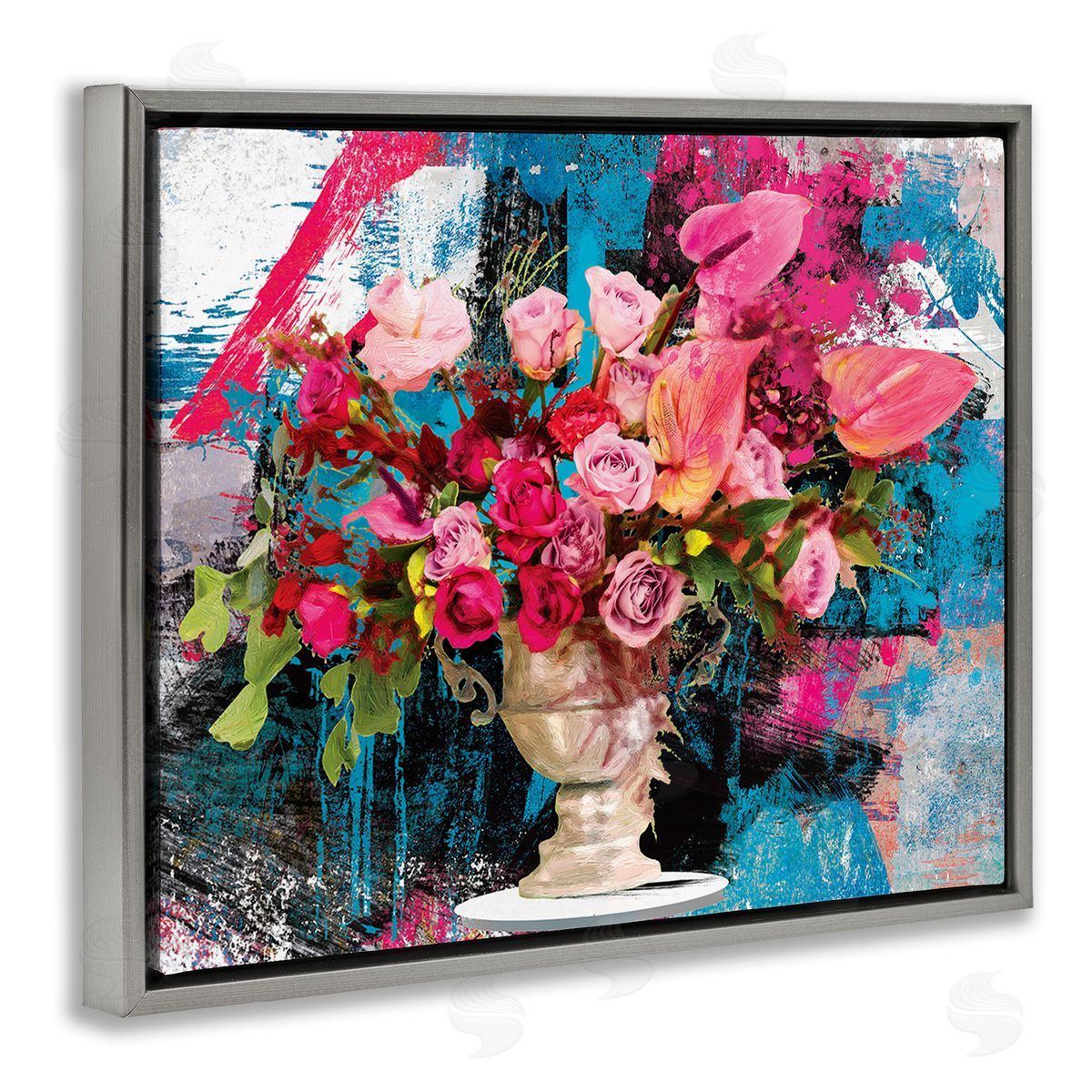 Porter Hastings Urban Rose Bouquet Gray Floating Frame Canvas Wall Art Print