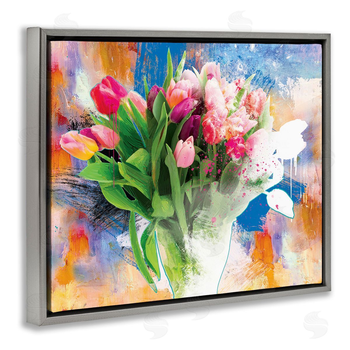 Porter Hastings Urban Spring Bouquet Gray Floating Frame Canvas Wall Art Print
