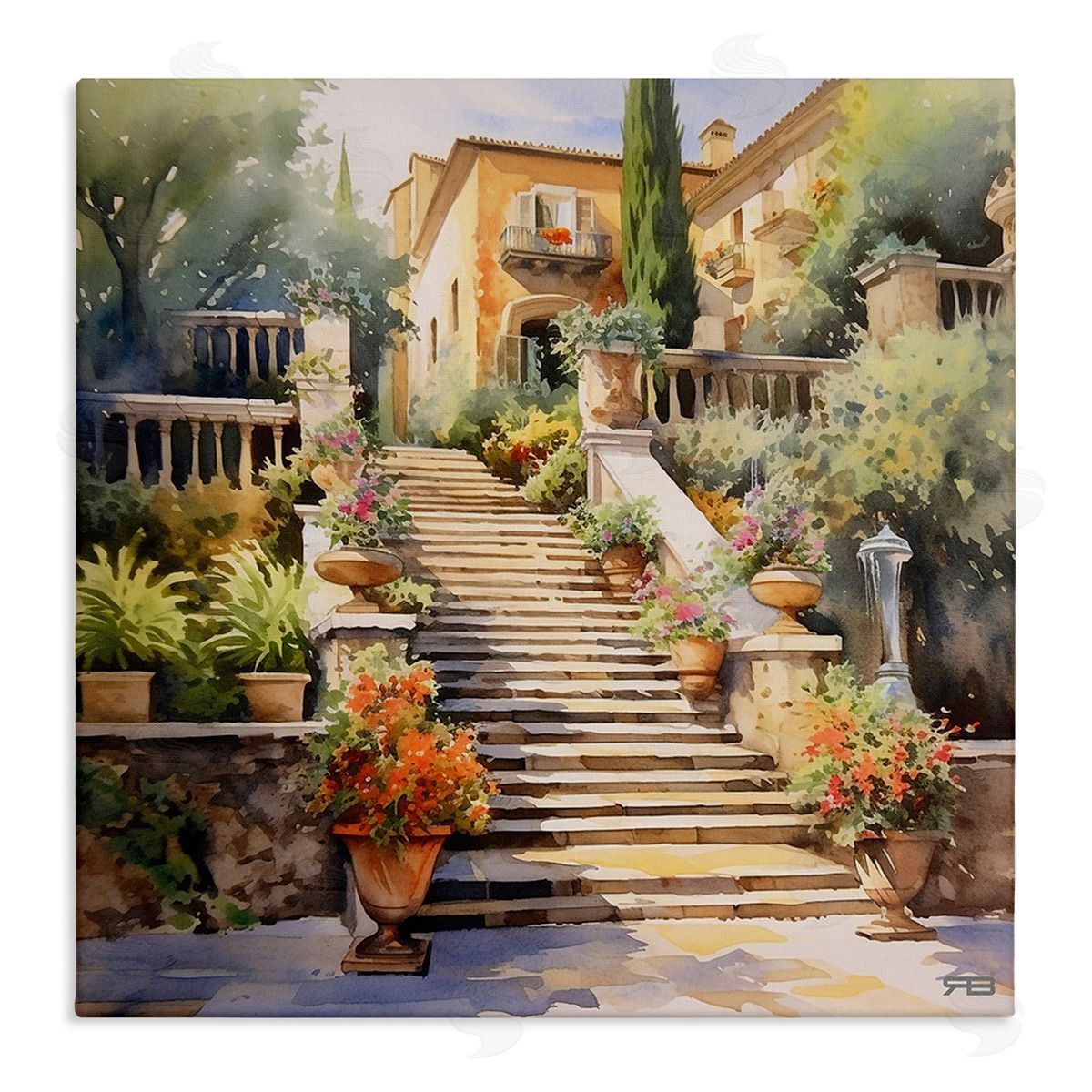 RB Stairs to European Villa Canvas Wall Art Print