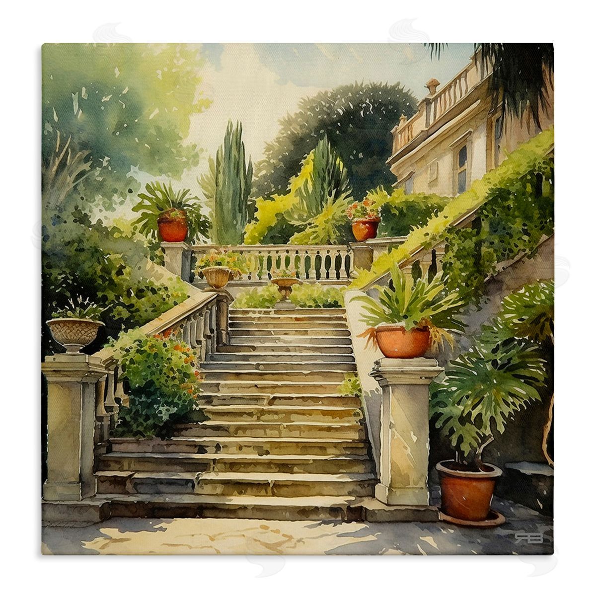 RB Luxurious Villa Stairway Canvas Wall Art Print
