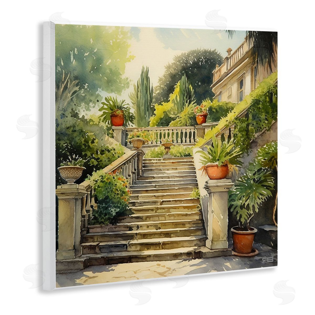 RB Luxurious Villa Stairway Wooden Wall Plaque Art Print