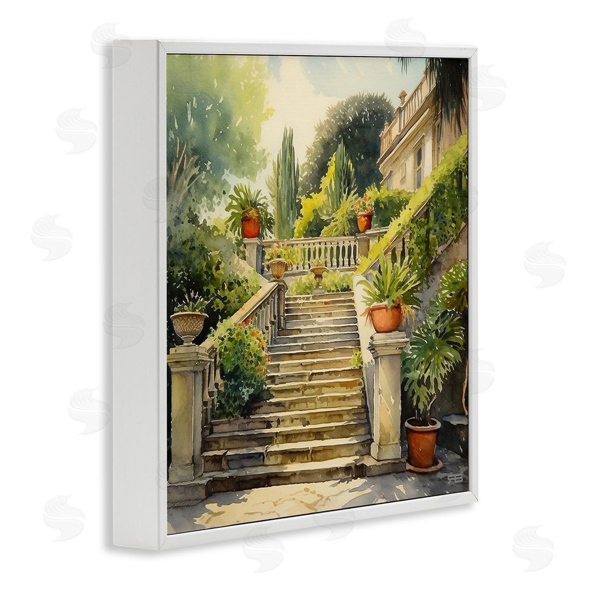 RB Luxurious Villa Stairway White Framed Giclee Wall Art Print