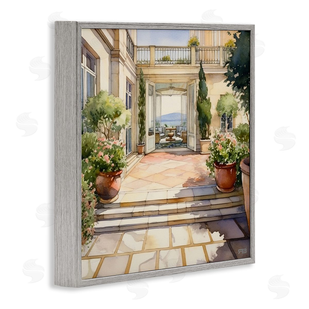 RB European Villa Architecture Gray Framed Giclee Wall Art Print