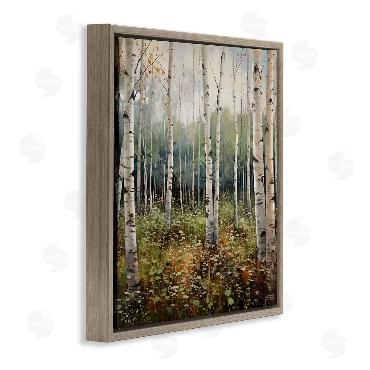 RB Birch Forest Vegetation Brown Floating Frame Canvas Wall Art Print