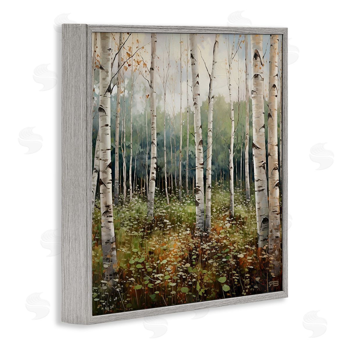 RB Birch Forest Vegetation Gray Framed Giclee Wall Art Print