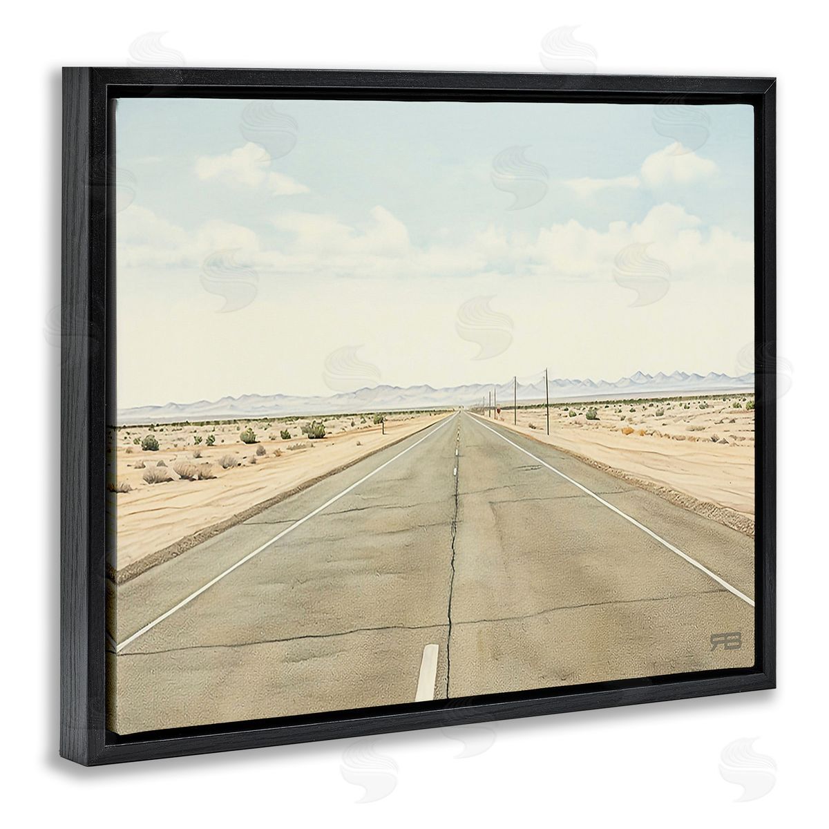 RB Scenic Desert Road Black Floating Frame Canvas Wall Art Print