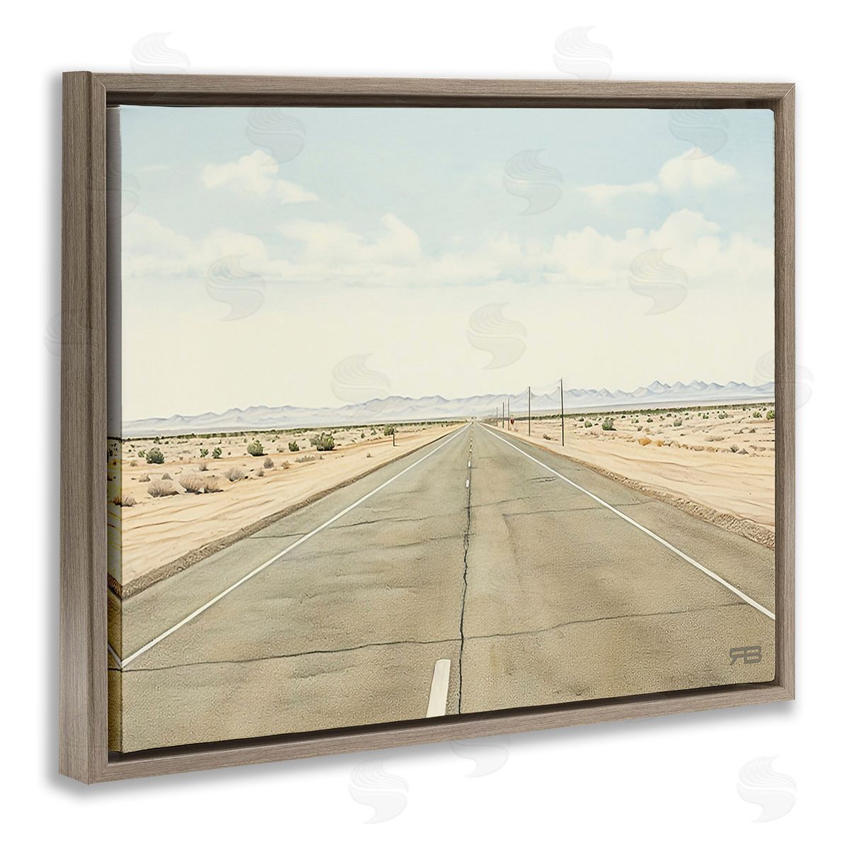 RB Scenic Desert Road Brown Floating Frame Canvas Wall Art Print
