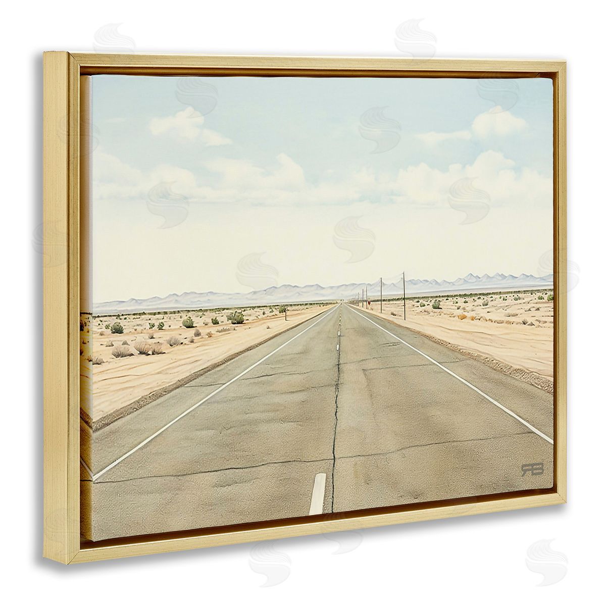 RB Scenic Desert Road Gold Floating Frame Canvas Wall Art Print