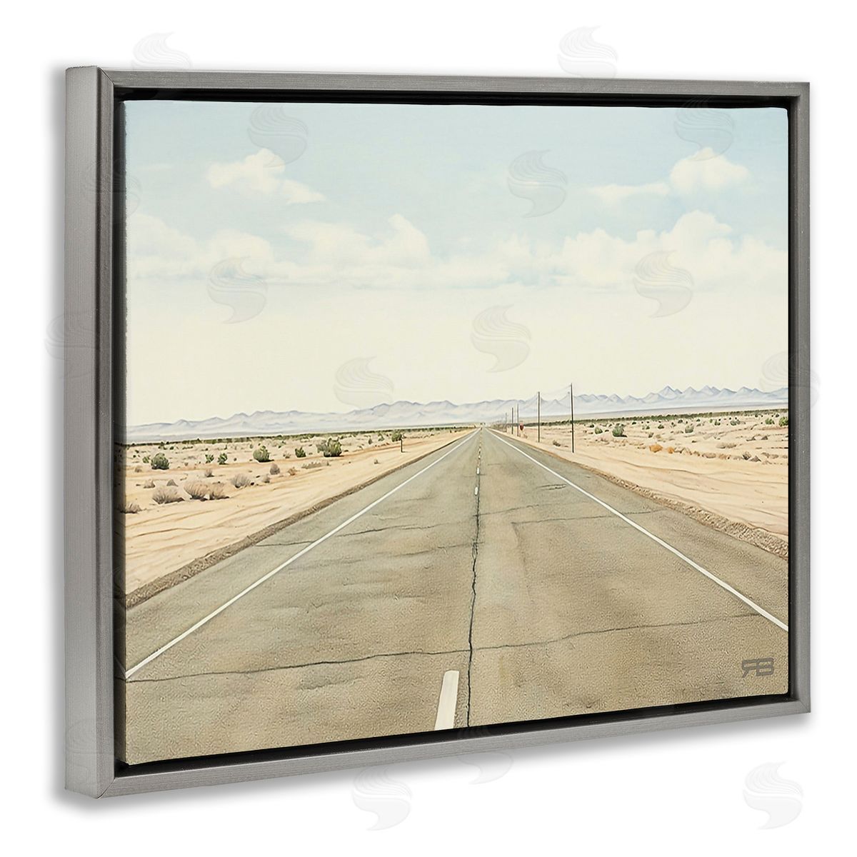 RB Scenic Desert Road Gray Floating Frame Canvas Wall Art Print