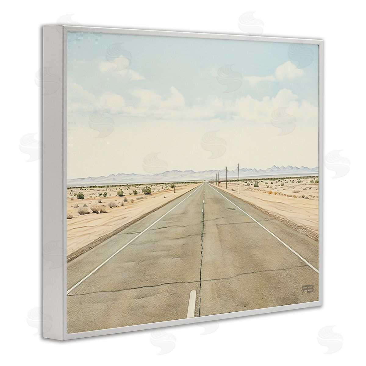 RB Scenic Desert Road White Framed Giclee Wall Art Print