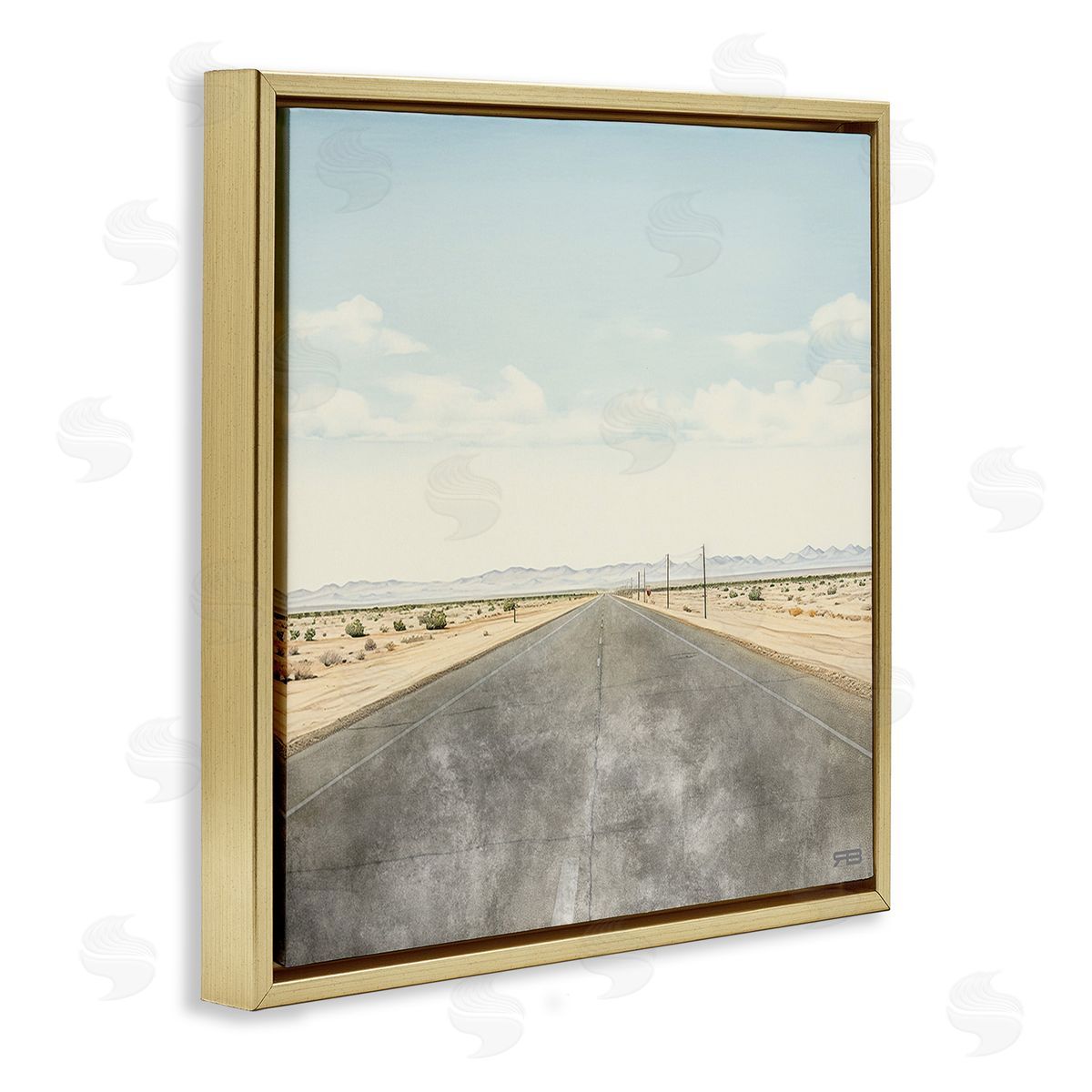 RB Desert Horizon Highway Gold Floating Frame Canvas Wall Art Print