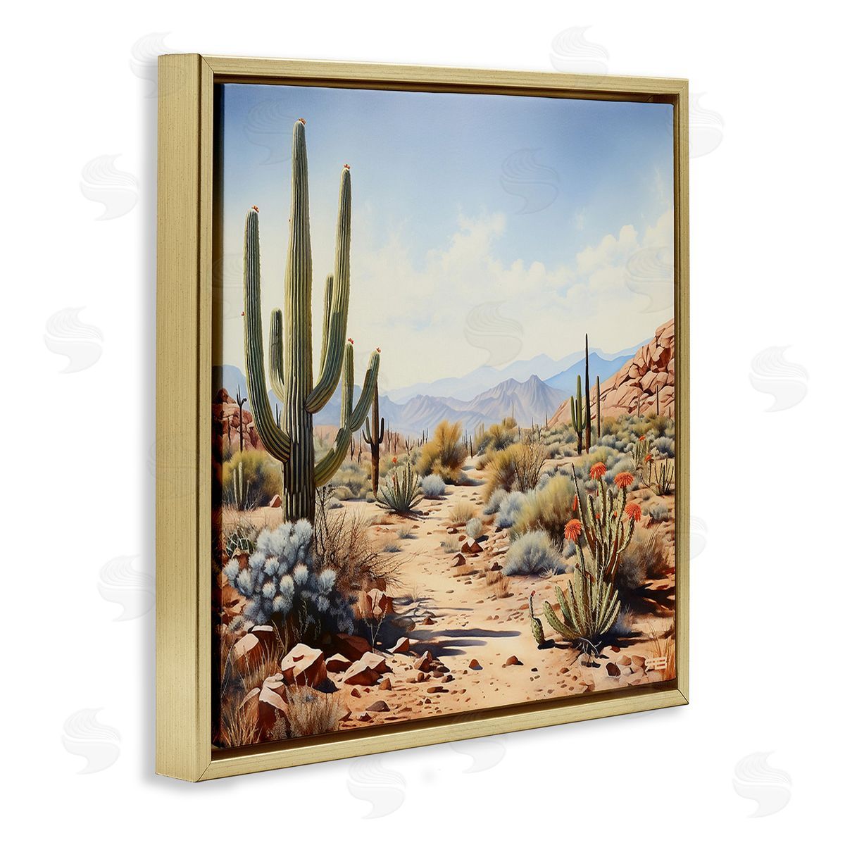 RB Desert Cactus Path Gold Floating Frame Canvas Wall Art Print